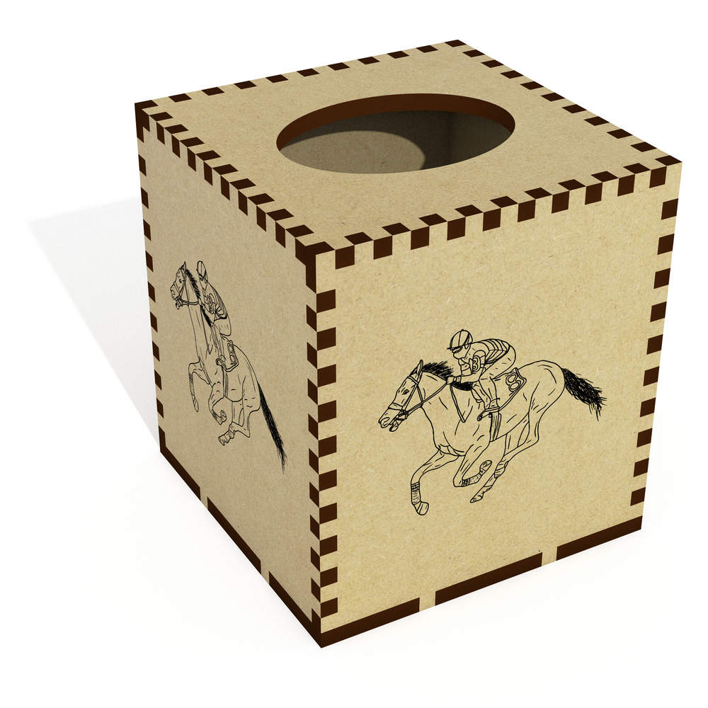 Square 'Race Horse & Jockey' Wooden Tissue Box Cover (TB00040743)
