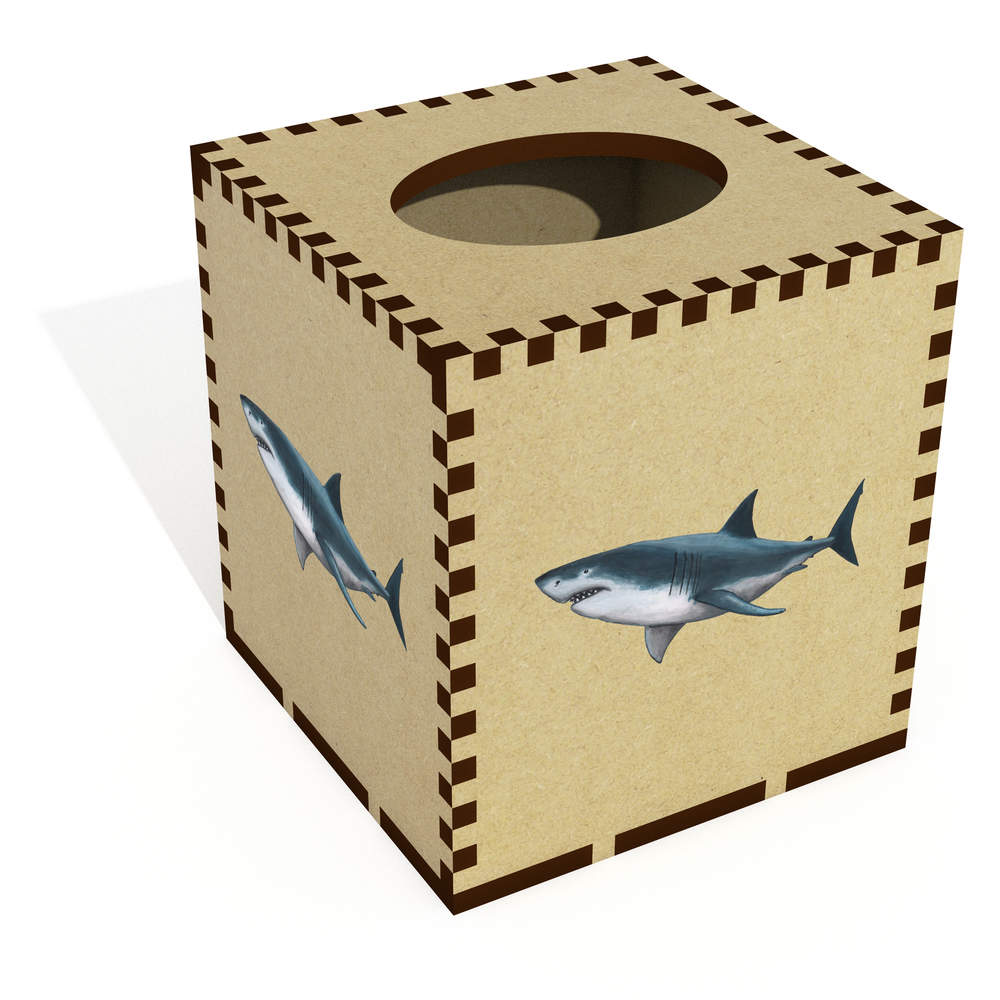 Square 'Great White Shark' Wooden Tissue Box Cover (TB00043155)