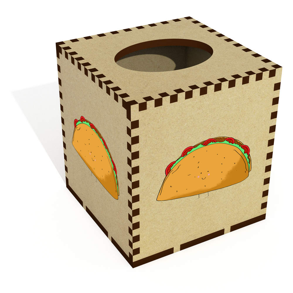 Square 'Happy Taco' Wooden Tissue Box Cover (TB00043465)