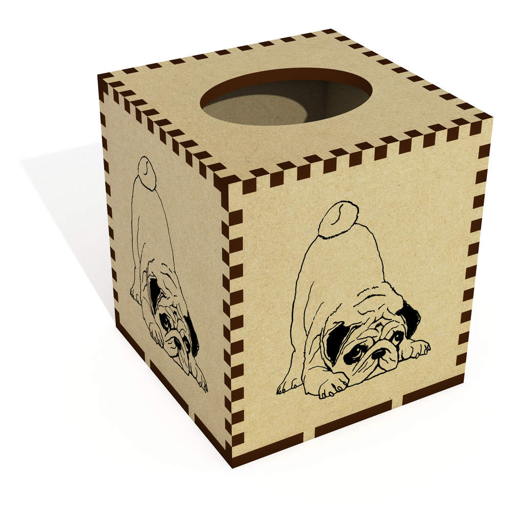 Square 'Playful Pug' Wooden Tissue Box Cover (TB00044591)