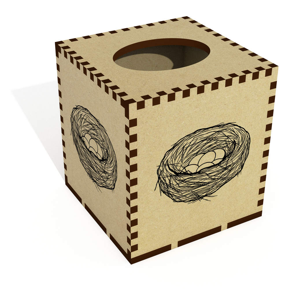 Square 'Birds Nest & Eggs' Wooden Tissue Box Cover (TB00044829)