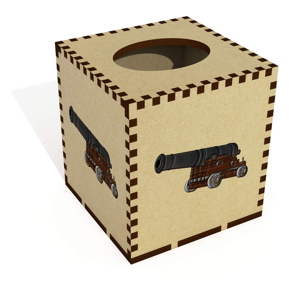 Square 'Medieval Cannon' Wooden Tissue Box Cover (TB00044907)