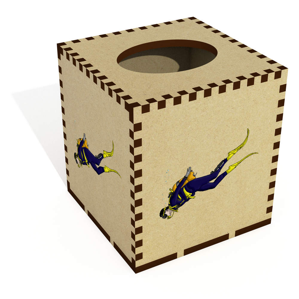 Square 'Diver' Wooden Tissue Box Cover (TB00044960)