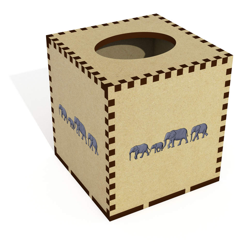 Square 'Elephant Family' Wooden Tissue Box Cover (TB00045310)