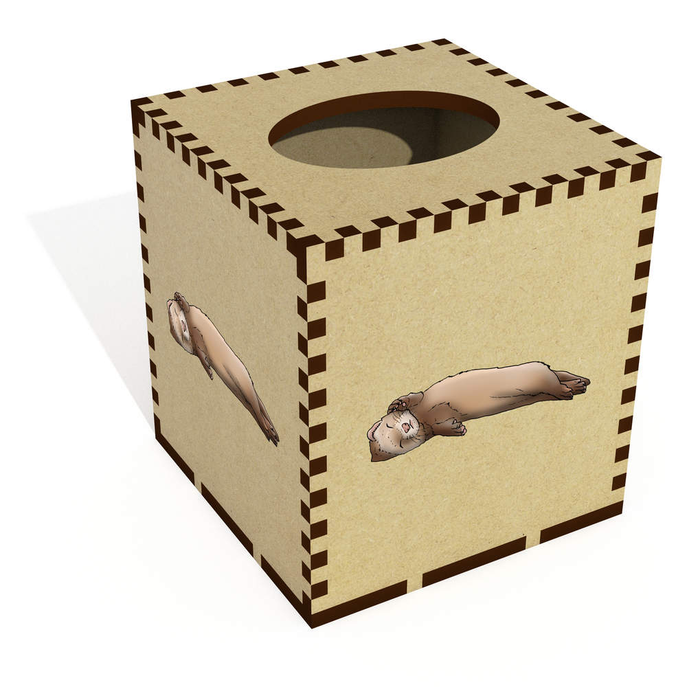 Square 'Sleeping Baby Ferret' Wooden Tissue Box Cover (TB00046077)