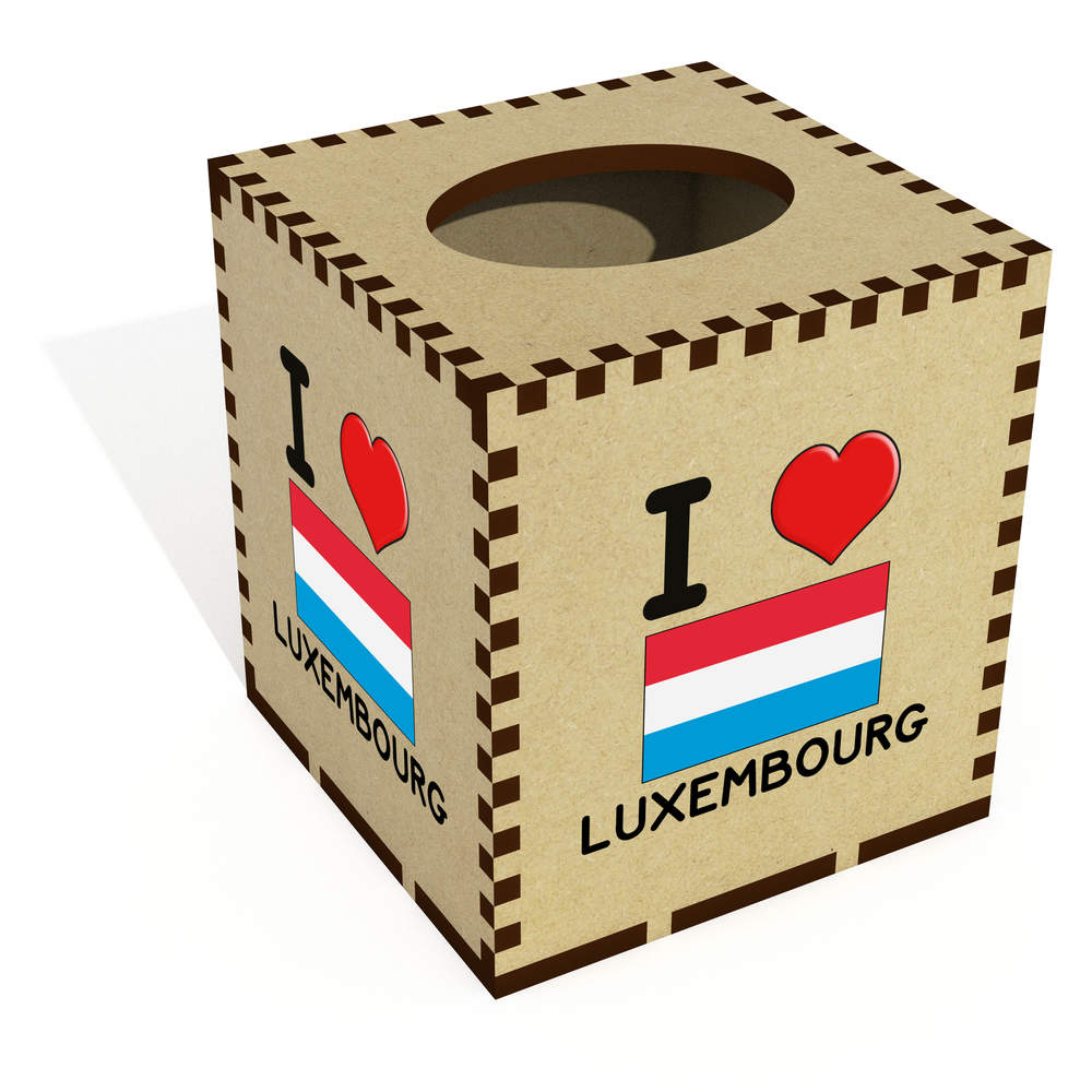 Square 'I Love Luxembourg' Wooden Tissue Box Cover (TB00047891)