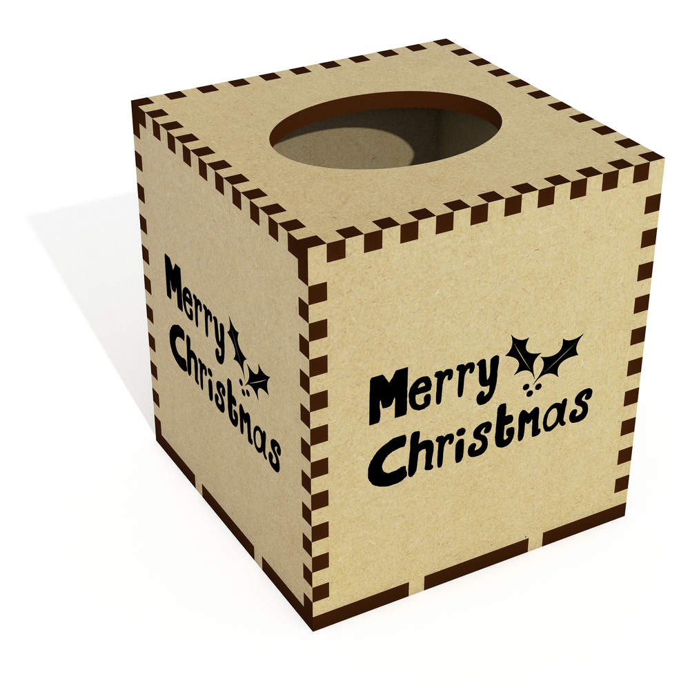 Square 'Merry Christmas' Wooden Tissue Box Cover (TB00050559)
