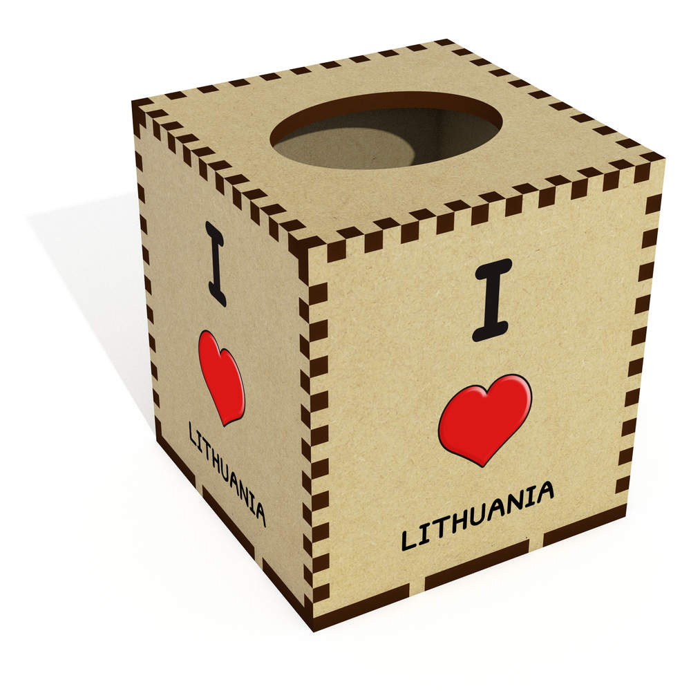 Square 'I Love Lithuania' Wooden Tissue Box Cover (TB00051160)