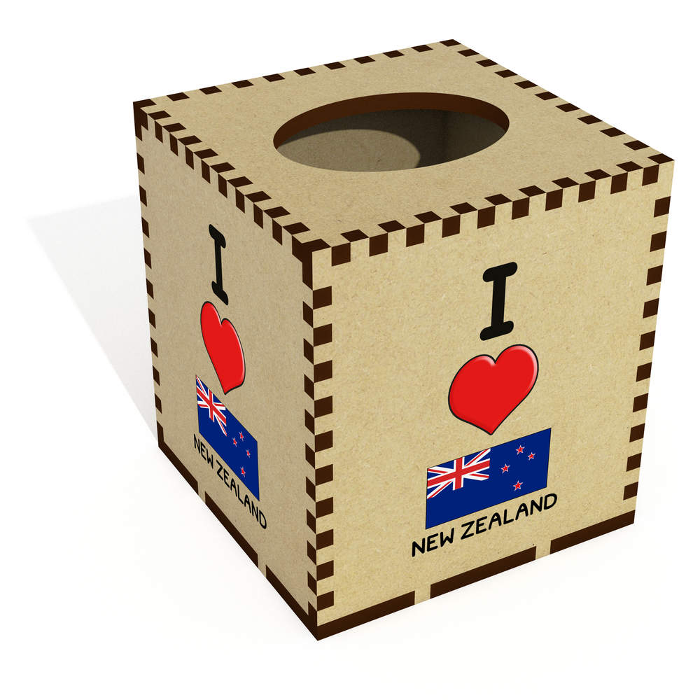 Square 'I Love New Zealand' Wooden Tissue Box Cover (TB00051378)