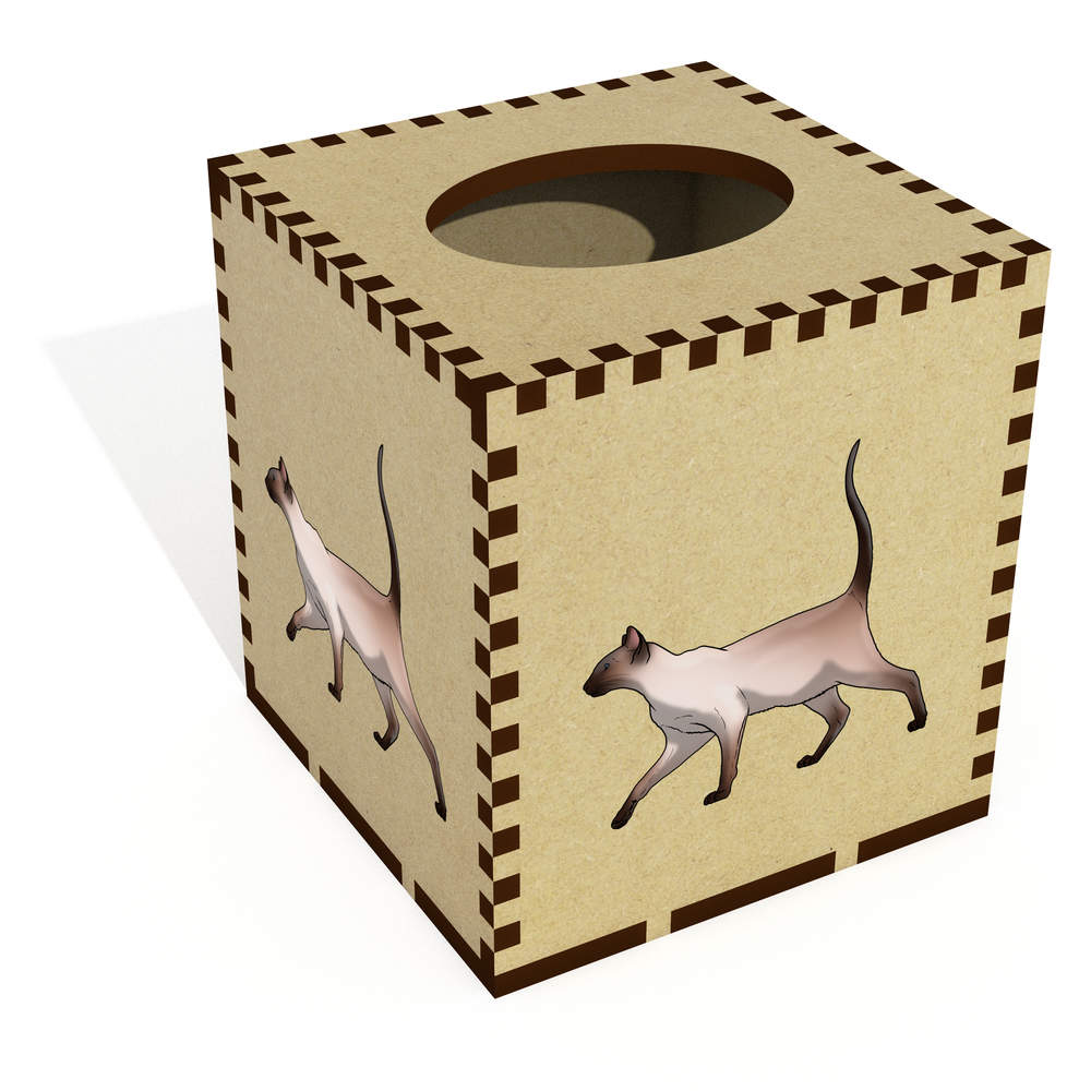 Square 'Walking Siamese Cat' Wooden Tissue Box Cover (TB00053236)