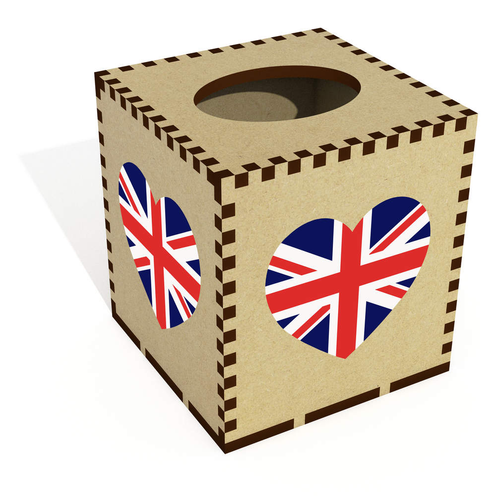 Square 'Union Jack Heart' Wooden Tissue Box Cover (TB00053394)