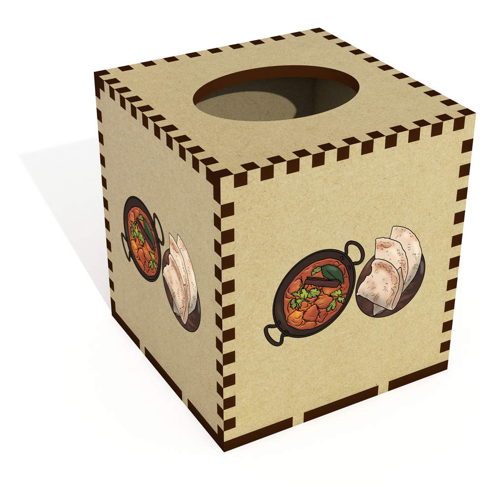 Square 'Curry Bowl & Naan Bread' Wooden Tissue Box Cover (TB00053897)