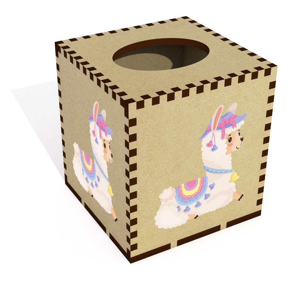 Square 'Sitting Alpaca' Wooden Tissue Box Cover (TB00054915)
