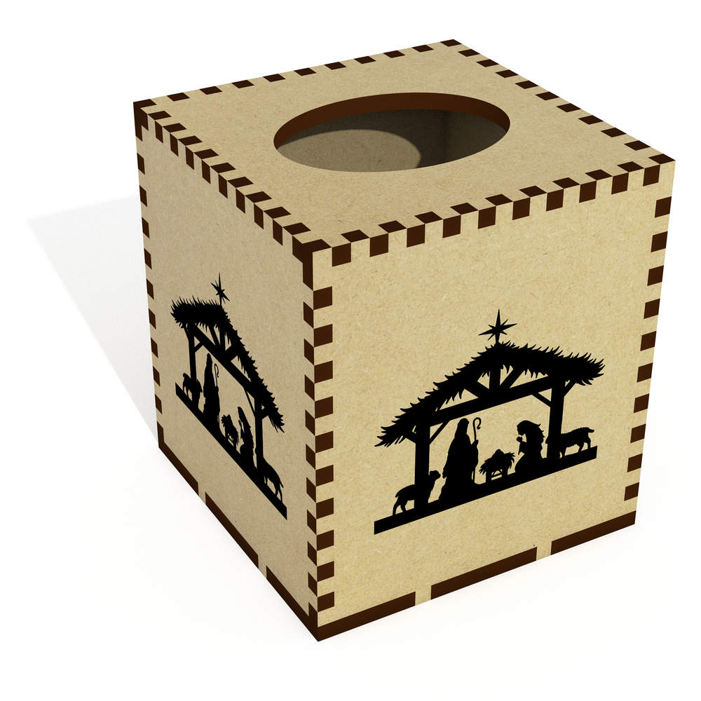 Square 'Christmas Nativity Scene' Wooden Tissue Box Cover (TB00057828)