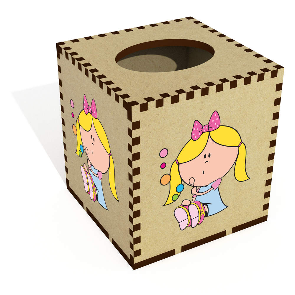 Square 'Little Girl Blowing Bubbles' Wooden Tissue Box Cover (TB00057985)