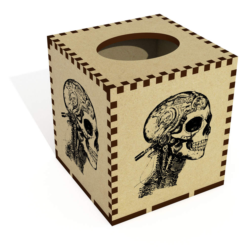 Square 'Cybernetic Skull' Wooden Tissue Box Cover (TB00057992)