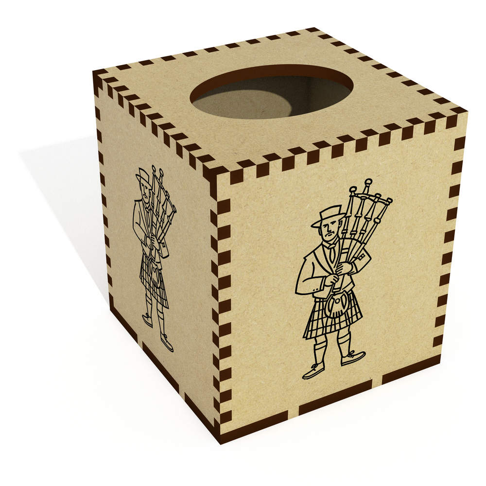 Square 'Scottish Man With Kilt & Bagpipes' Wooden Tissue Box Cover (TB00058190)