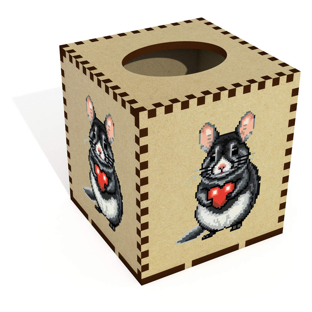 Square 'Pixel Art Chinchilla Holding Heart' Wooden Tissue Box Cover (TB00058197)