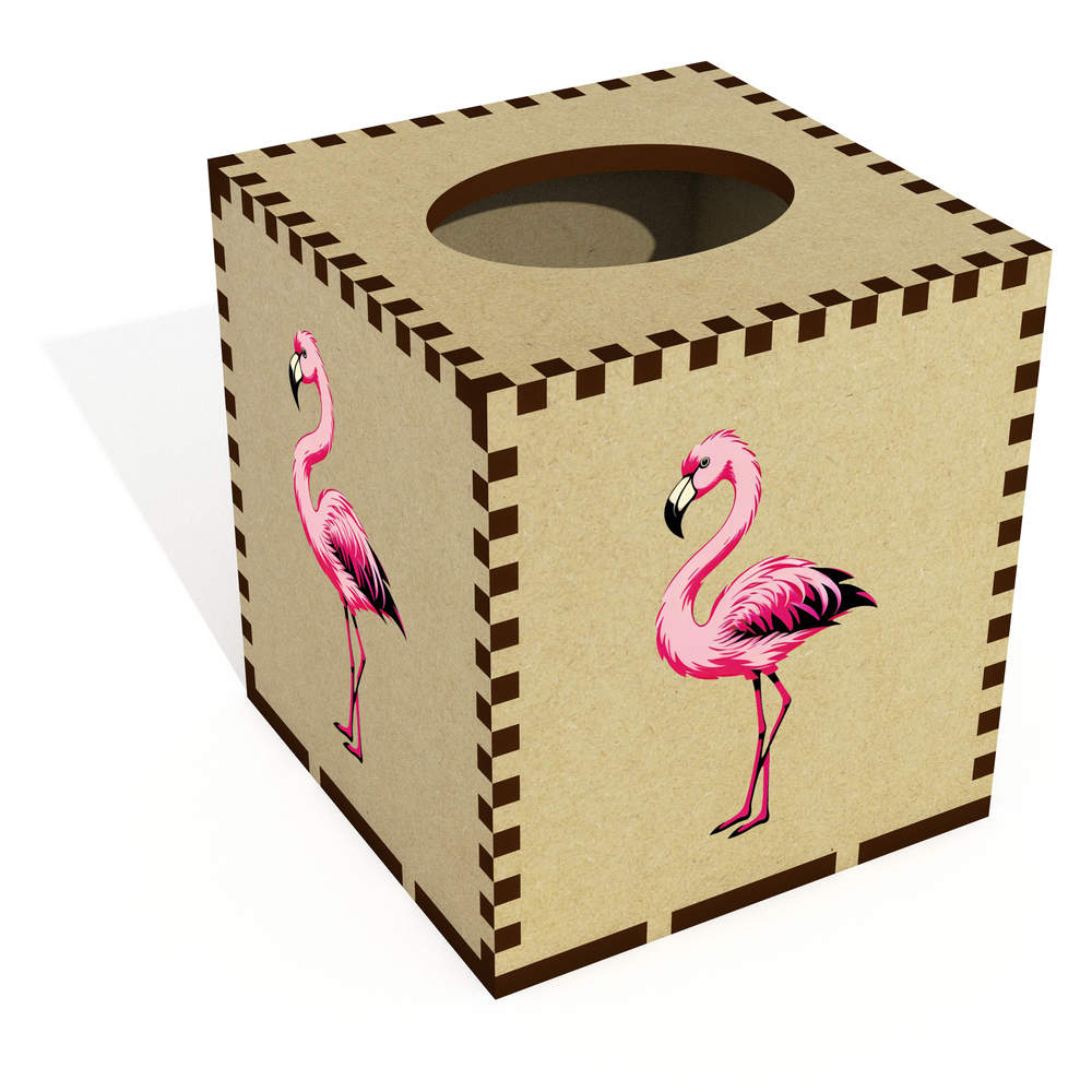'Pink Flamingo' Square Wooden Tissue Box Cover - Decorative Holder for Bathrooms, Bedrooms, Offices and Home Decor (TB00058253)