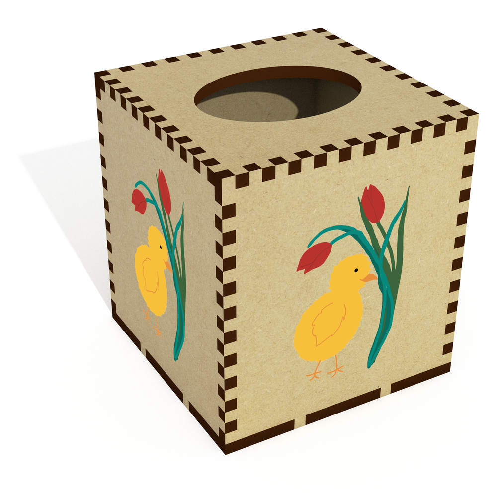 Square 'Easter Chick And Tulips' Wooden Tissue Box Cover (TB00059844)