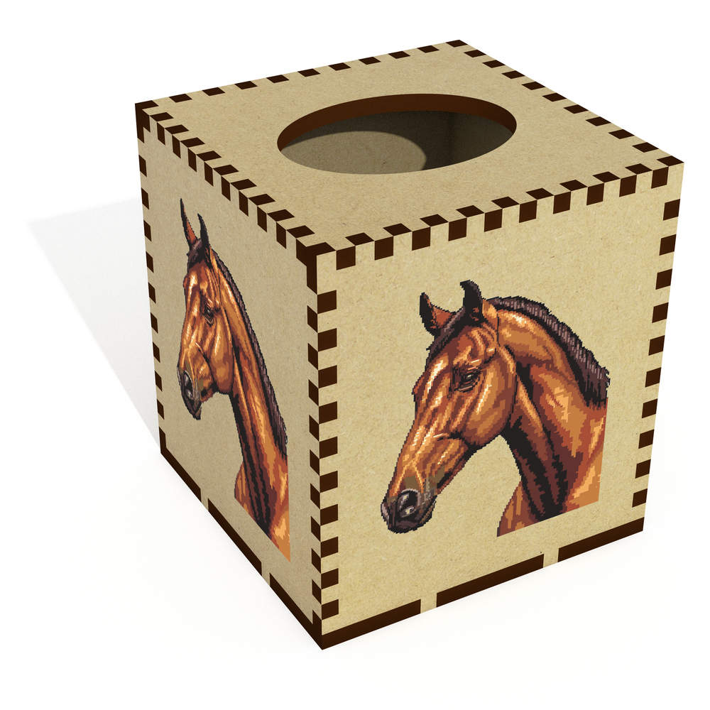 Square 'Horse Portrait Pixel Art' Wooden Tissue Box Cover (TB00059896)