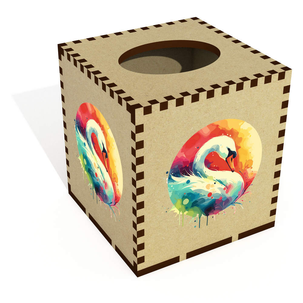 Square 'Swan' Wooden Tissue Box Cover (TB00061236)