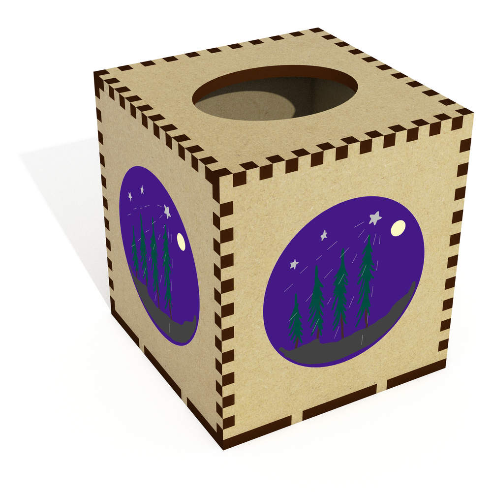 Square 'Shooting Star Over A mountain Forest' Wooden Tissue Box Cover (TB00061400)