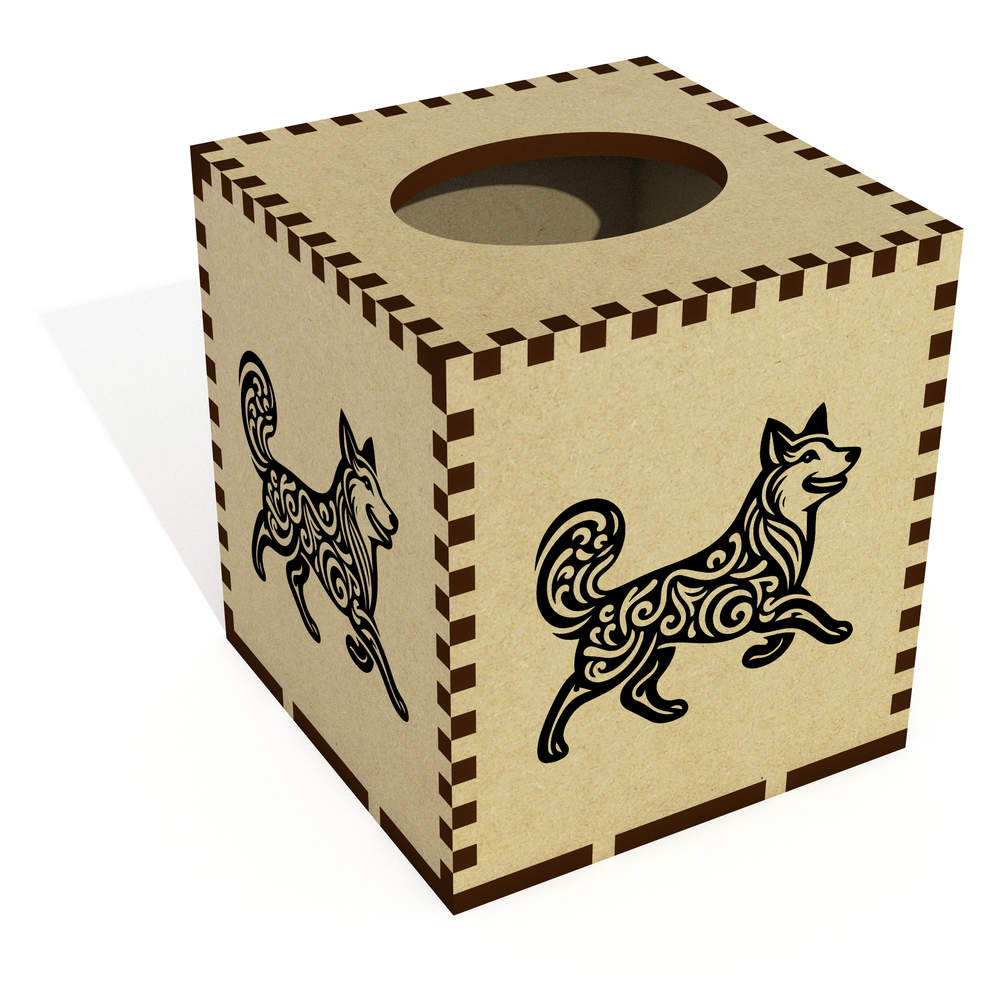 Square 'Swirl Pattern Dog' Wooden Tissue Box Cover (TB00061438)