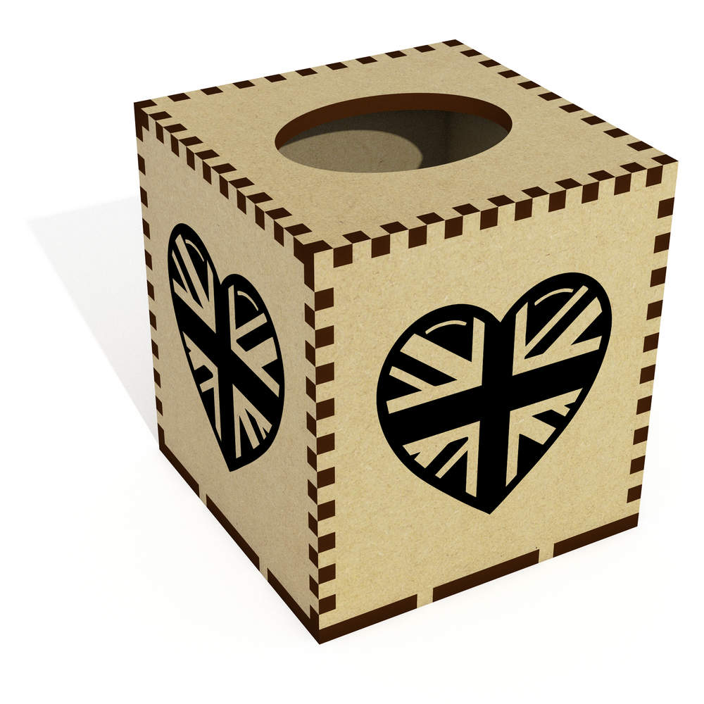 Square 'Union Jack Heart' Wooden Tissue Box Cover (TB00061672)