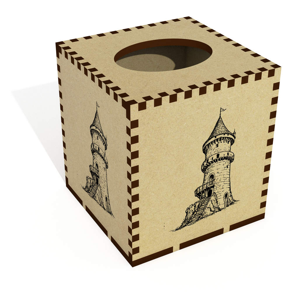 Square 'Fantasy Tower' Wooden Tissue Box Cover (TB00061891)