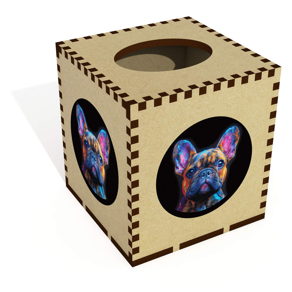 Square 'French Bulldog in Circle Frame' Wooden Tissue Box Cover (TB00062437)