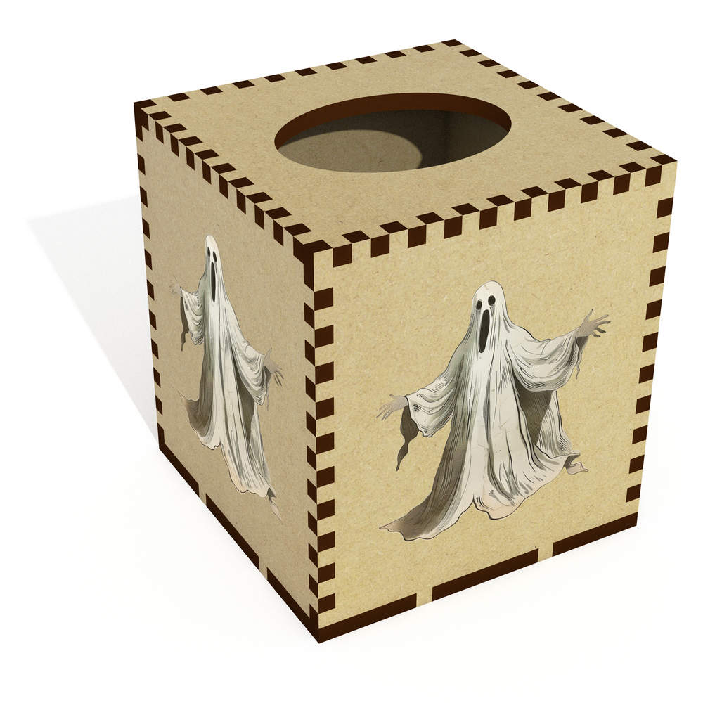 Square 'Scary Ghost' Wooden Tissue Box Cover (TB00062887)