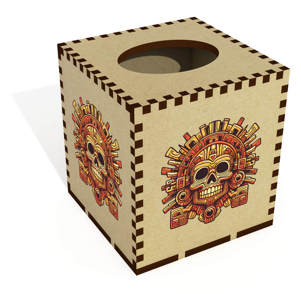 Square 'Aztec Skull' Wooden Tissue Box Cover (TB00063007)