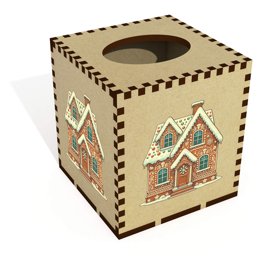 Square 'Gingerbread House' Wooden Tissue Box Cover (TB00063071)