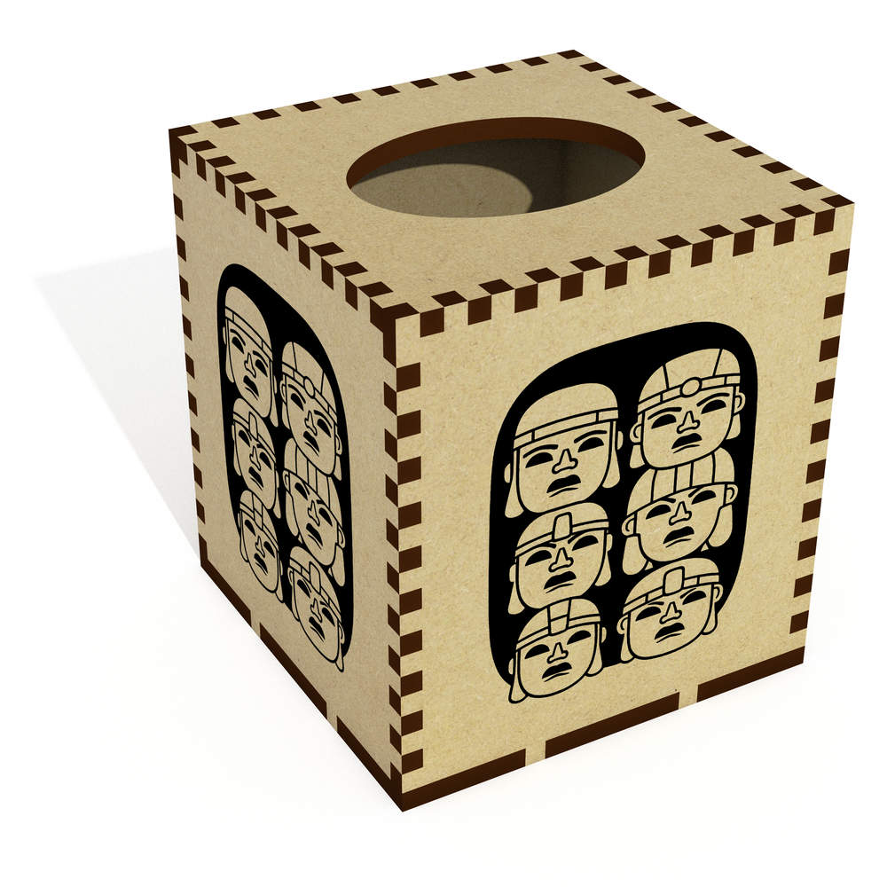 Square 'Olmec Heads' Wooden Tissue Box Cover (TB00063582)