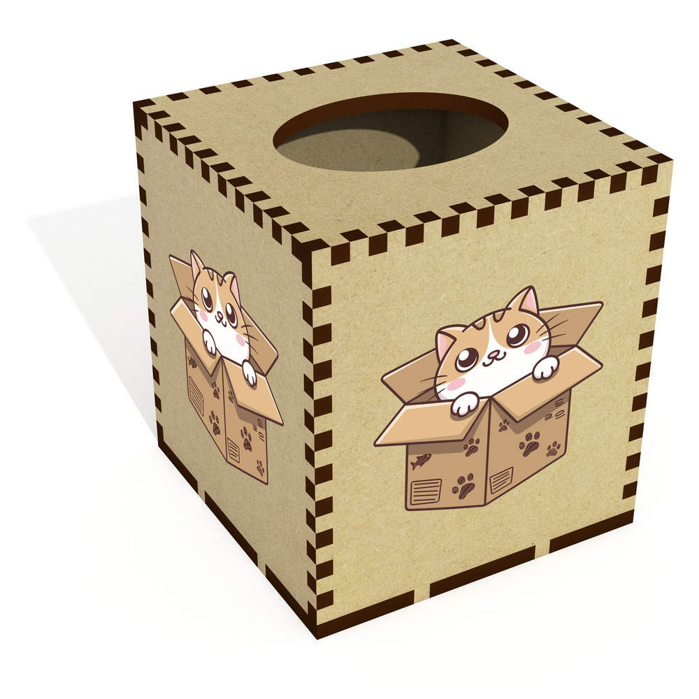 Square 'Box Cat' Wooden Tissue Box Cover (TB00063809)
