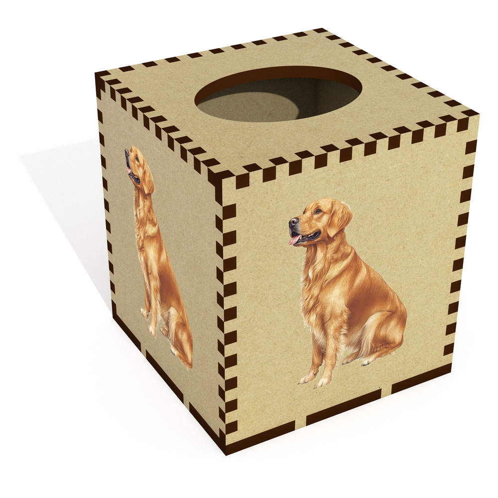 Square 'Golden Retriever Dog Sitting' Wooden Tissue Box Cover (TB00063897)