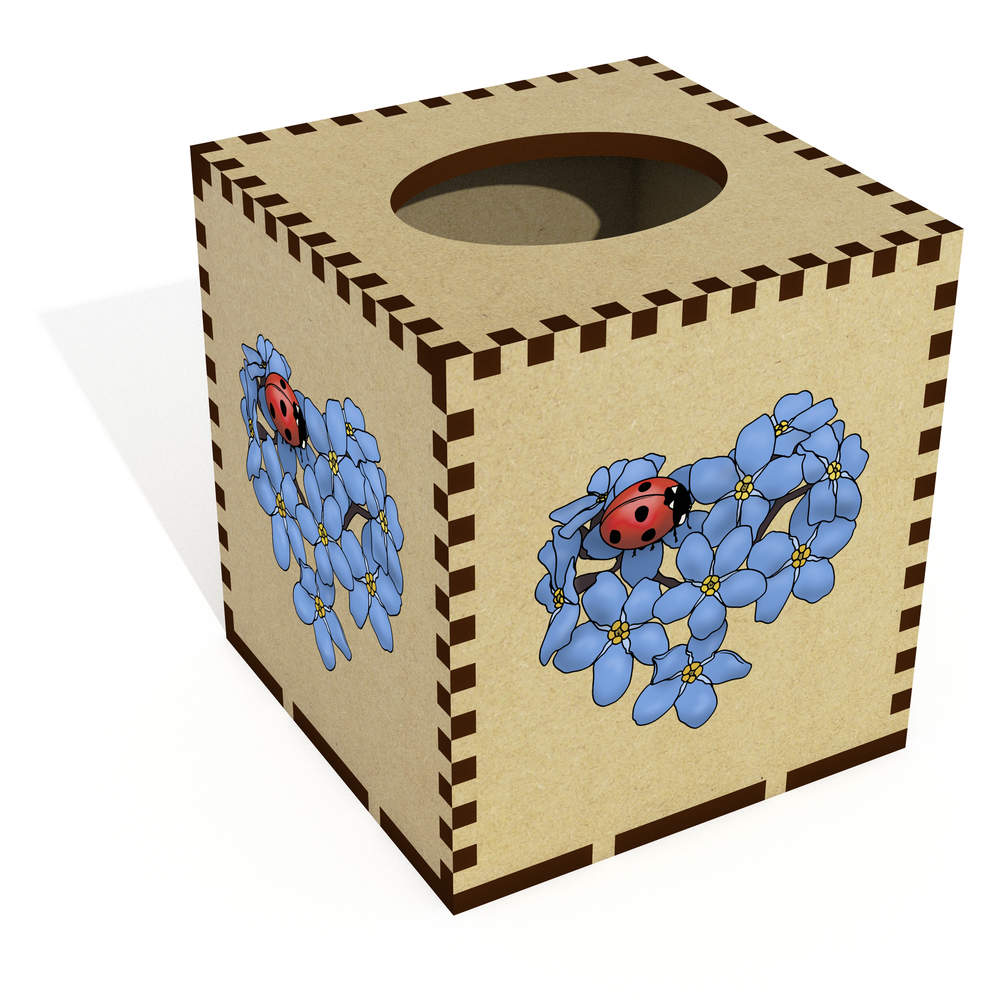 Square 'Ladybird On Forget-Me-Nots' Wooden Tissue Box Cover (TB00063948)