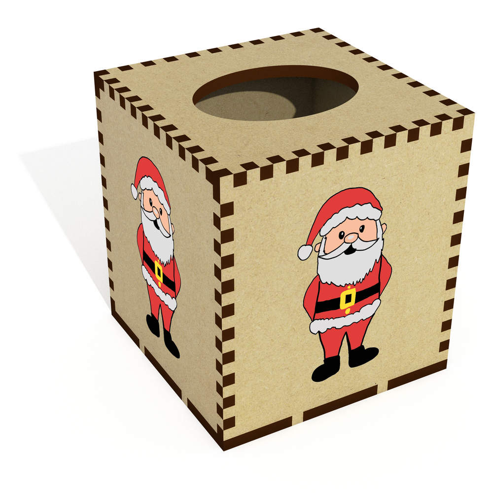 'Father Christmas' Square Wooden Tissue Box Cover - Decorative Holder for Bathrooms, Bedrooms, Offices and Home Decor (TB00064028)