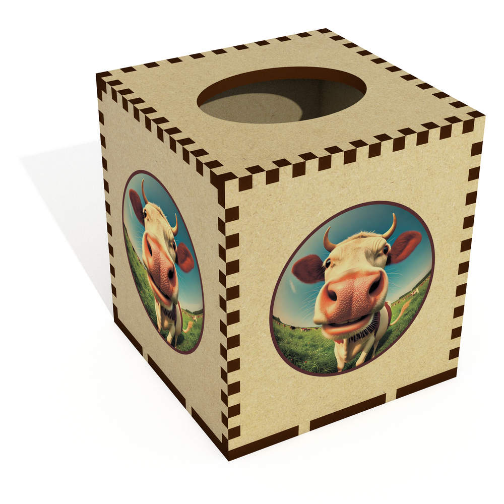 Square 'Smiling Cow' Wooden Tissue Box Cover (TB00065191)