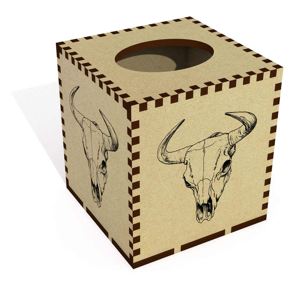 Square 'Cow Skull' Wooden Tissue Box Cover (TB00065368)