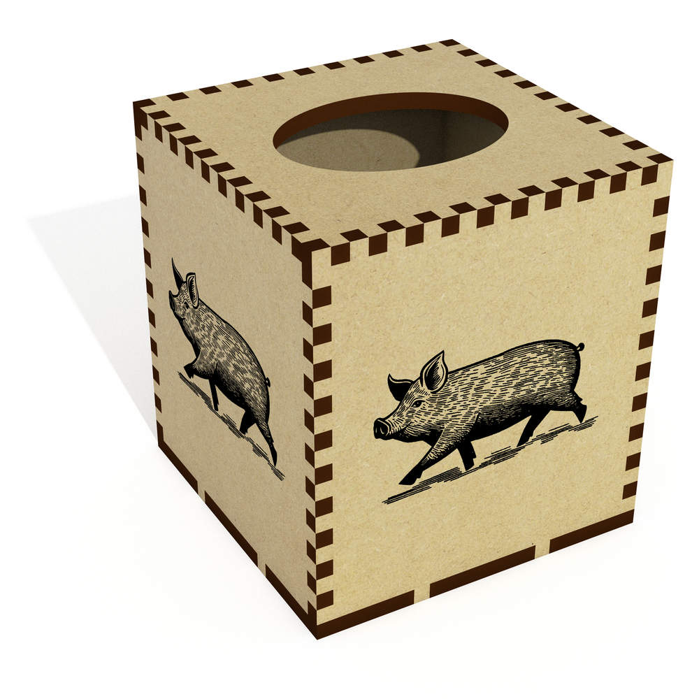Square 'Pig Side View' Wooden Tissue Box Cover (TB00065370)