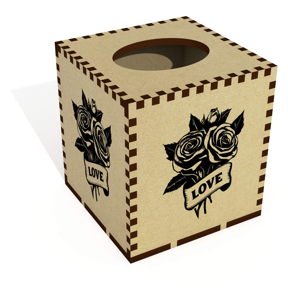 Square 'Love with Roses' Wooden Tissue Box Cover (TB00065373)