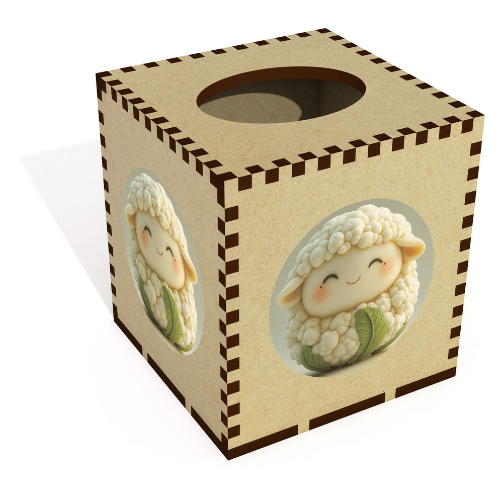 Square 'Cute Cauliflower Sheep' Wooden Tissue Box Cover (TB00065644)