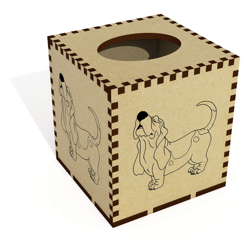 Square 'Basset Hound Howl' Wooden Tissue Box Cover (TB00065987)