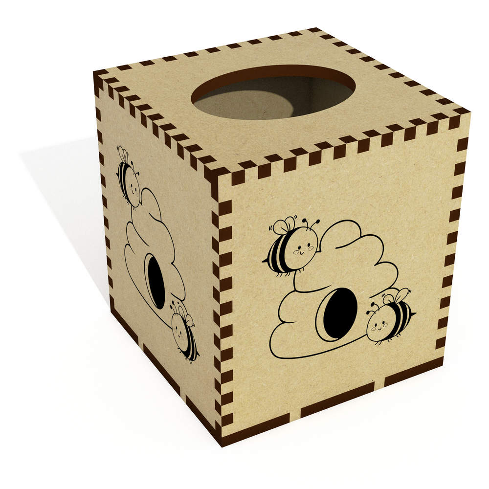 Square 'Cute Bees & Hive' Wooden Tissue Box Cover (TB00065990)