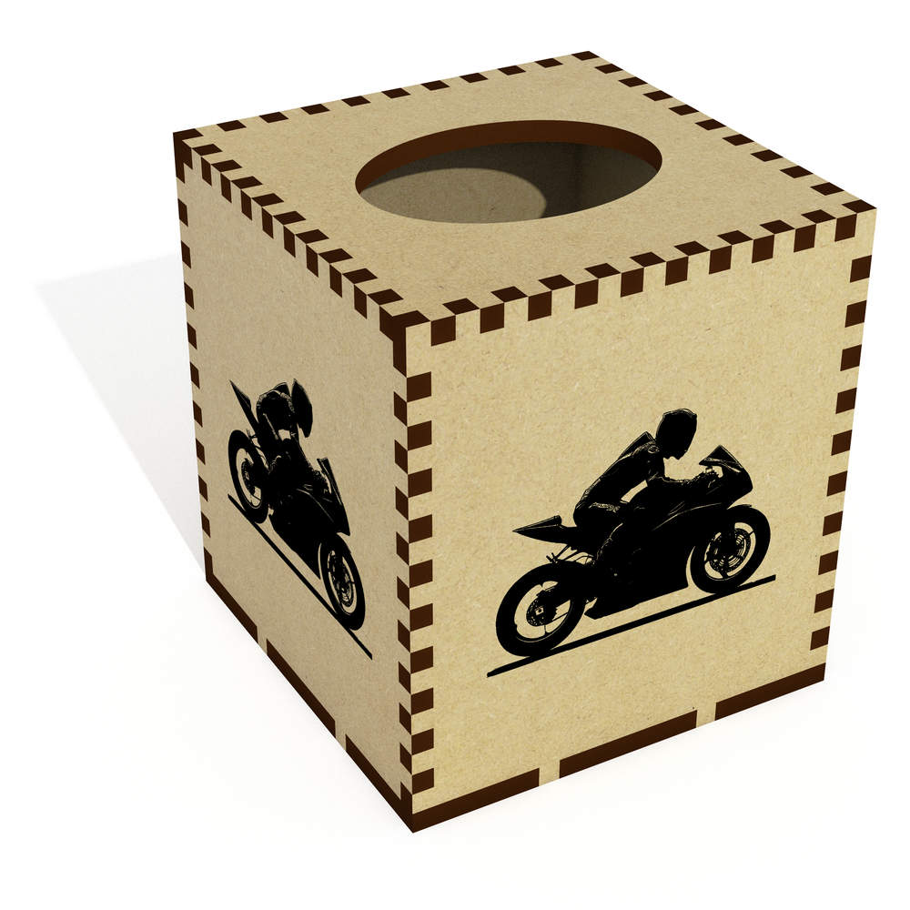 Square 'Man on Sport Motorcycle' Wooden Tissue Box Cover (TB00066025)