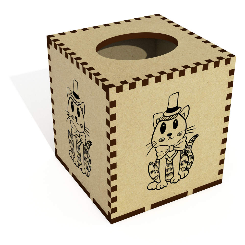 Square 'Cartoon Cat Wearing A Top Hat ' Wooden Tissue Box Cover (TB00066553)