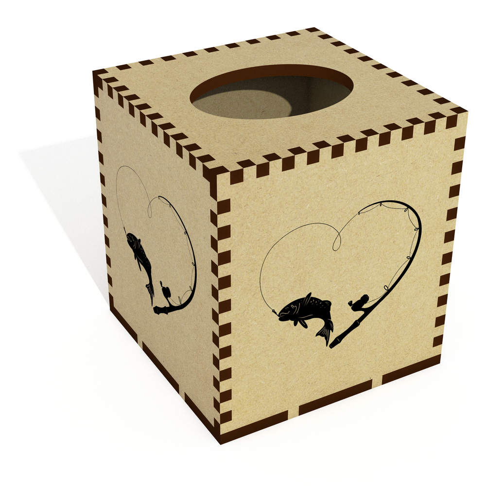 Square 'Fishing Heart' Wooden Tissue Box Cover (TB00066746)