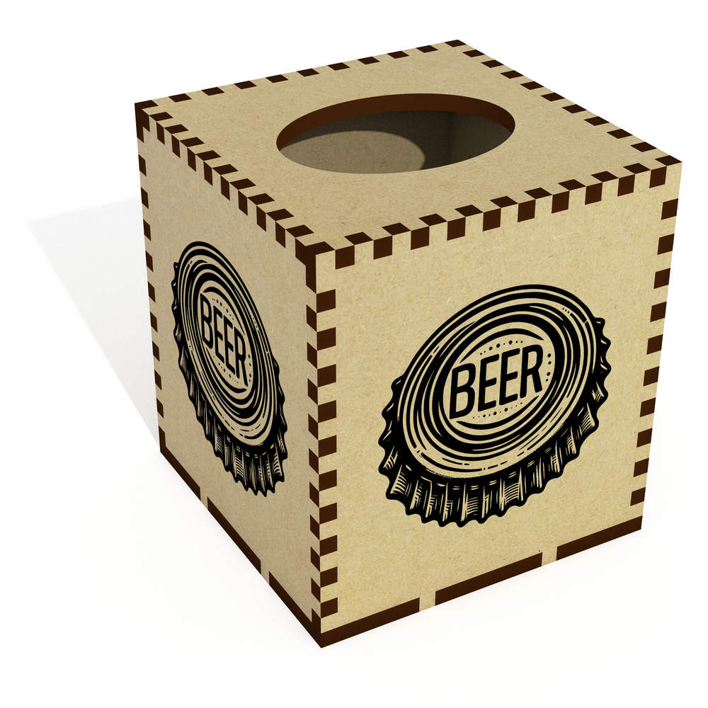 Square 'Beer Bottle Cap' Wooden Tissue Box Cover (TB00066826)